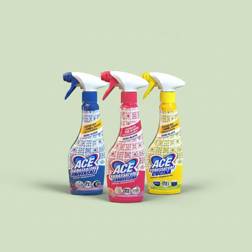 Tre flaconi Ace Sgrassatore: Universale, con Candeggina e Cucina